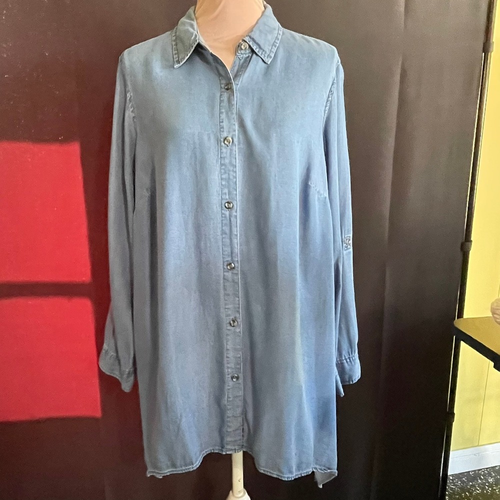 Westbound Woman Tunic Womens 1X Blue Excellent Lyocell Roll Tab Sharkbite Hem